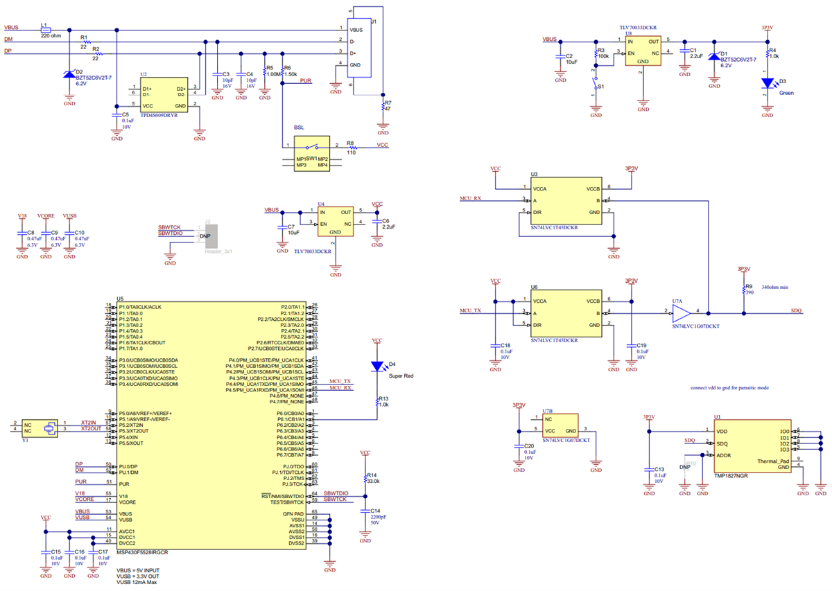 回路図 - Texas Instruments TMP1827EVM評価モジュール (EVM)